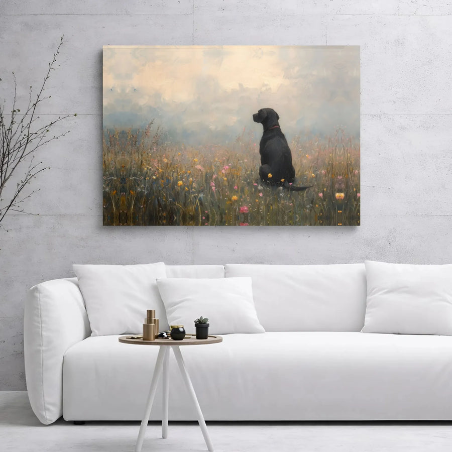 Black Labrador Canvas Wall Art | Impressionist Wildflower Meadow Painting | 1.25-Inch Gallery Wrap Print | Dog Lover Home Decor Gift