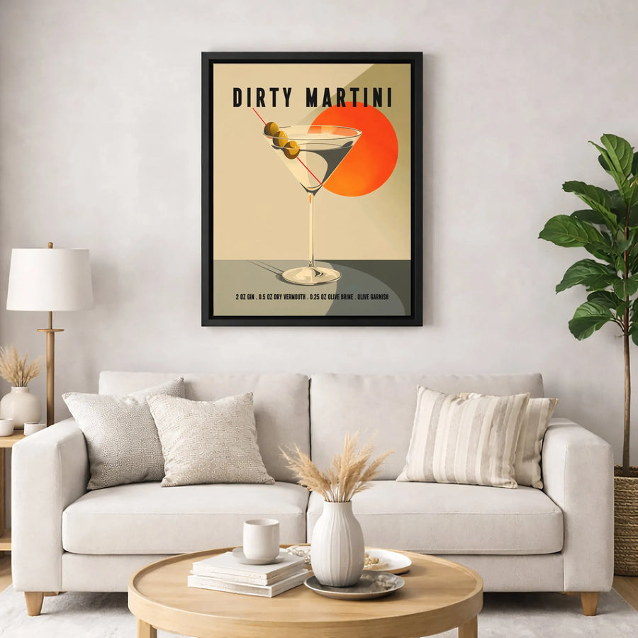 Dirty Martini Wall Art | Retro Cocktail Recipe Poster | Premium Gallery-Wrap Canvas | Bar Decor Gift for Cocktail Lovers