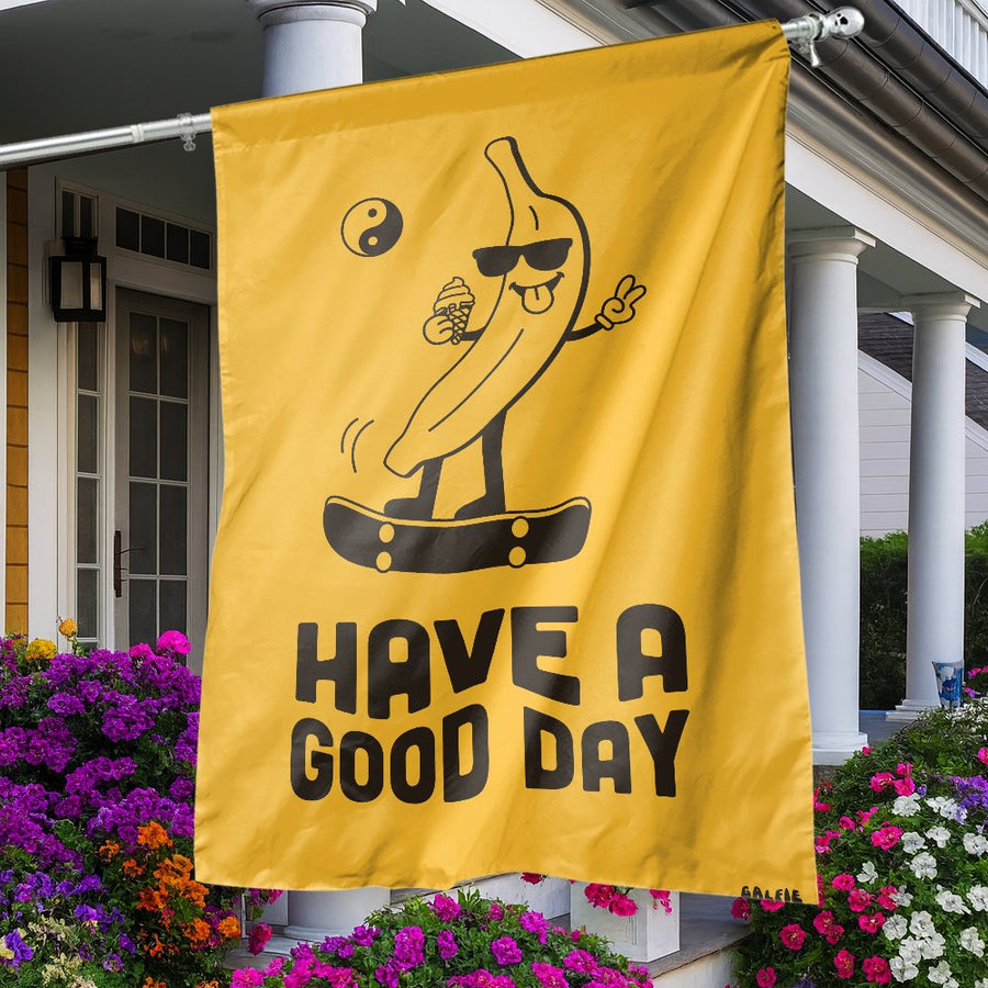 Banana Skateboard Garden Flag | Have A Good Day Retro Humor Art | Premium Weather-Resistant Polyester | Outdoor Garden Decor Gift