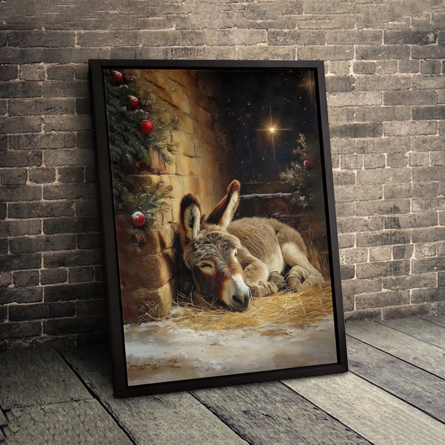 Sleeping Donkey Canvas Print | Nativity Manger Scene | Premium 1.25-Inch Gallery Wrap | Religious Christmas Wall Art for Holiday Home Decor