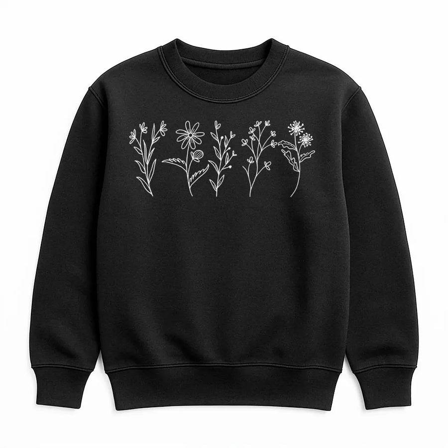 Wildflower Sweatshirt | Minimalist Botanical Line Art | Premium Soft Cotton Blend Sweatshirt | Cottagecore Gift for Nature Lover
