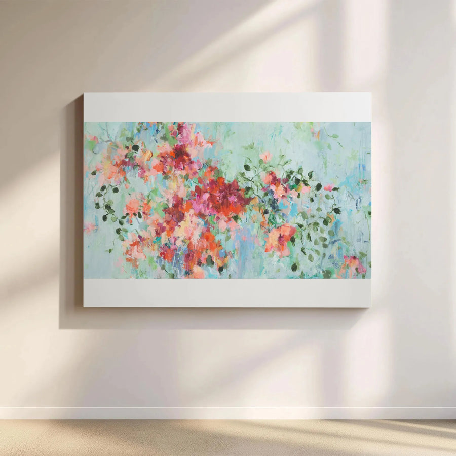 Abstract Floral Canvas Wall Art | Crimson and Teal Flower Painting | Premium Gallery-Quality Print | Modern Home and Office Decor
