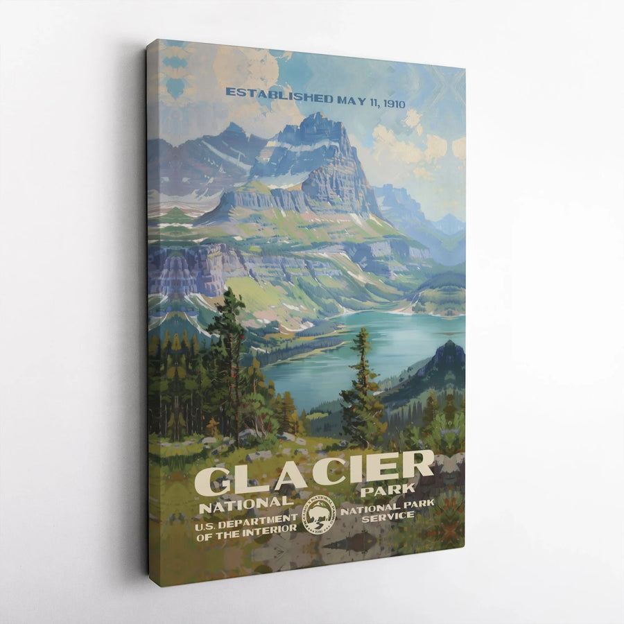 Glacier National Park Poster | Vintage Travel Art Print | 1.25” Premium Gallery Canvas | Hiking & Adventure Home Decor Gift