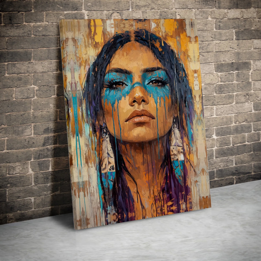 Indigenous Inspired Woman Canvas Art | Bold Abstract Portrait Print | Premium Thick Gallery Wrap Canvas | Modern Southwestern Boho Wall Decor Gift