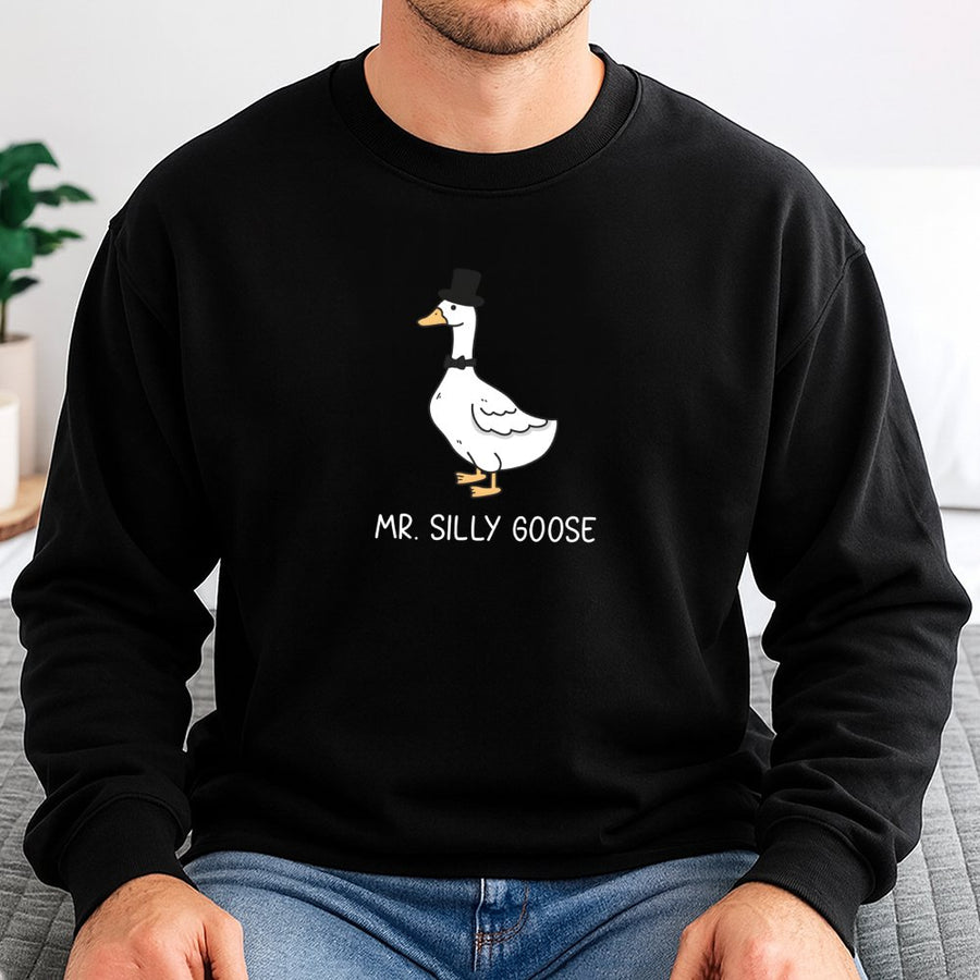 Mr. Silly Goose Sweatshirt | Dapper Duck Graphic Pullover | Premium Cotton Blend Crewneck | Funny Animal Lover Gift For Men And Women