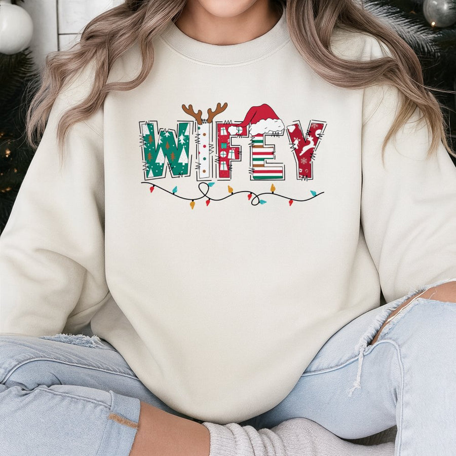 Sweat-shirt de Noël pour mari | Motif festif de bois de renne | Mélange de coton premium | Cadeau de fêtes assorti pour couple pour mari
