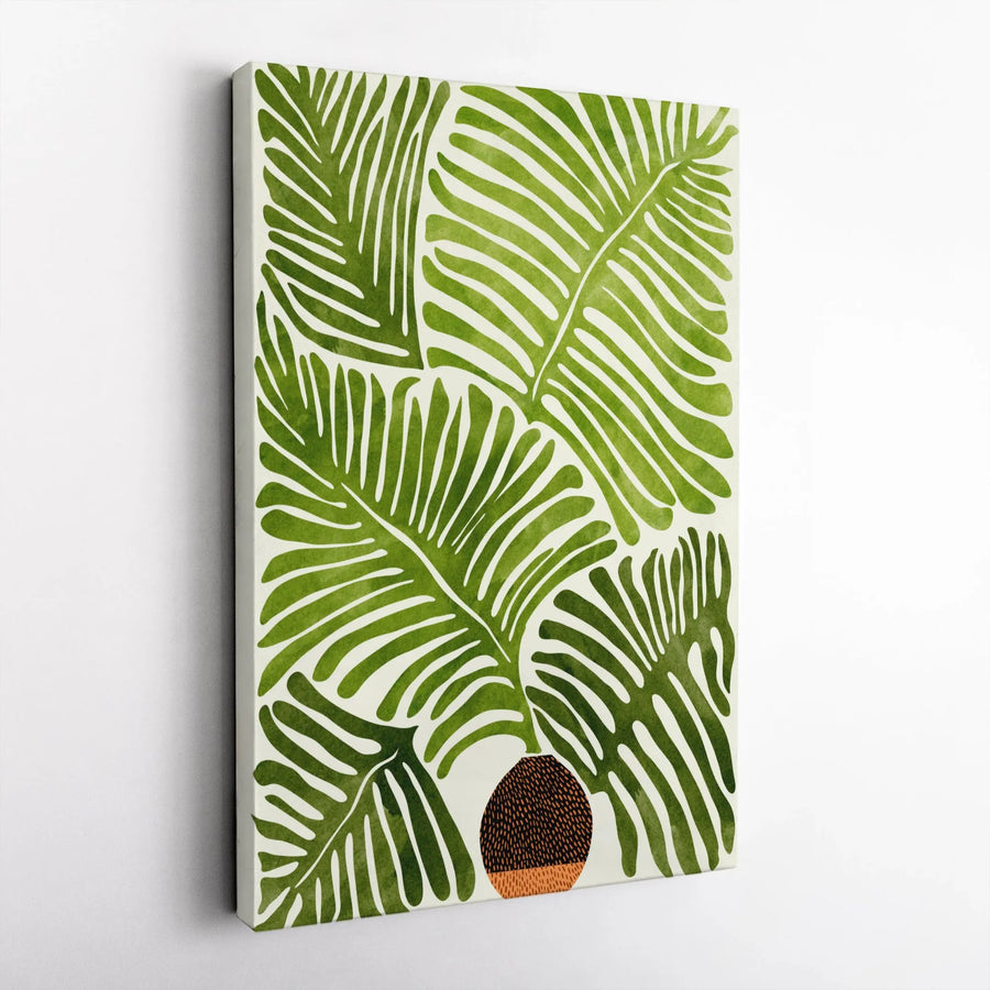 Botanical Fern Print Vertical Canvas | Modern Tropical Leaf Illustration | Premium Gallery Wrapped Wall Art | Minimalist Home Decor Gift