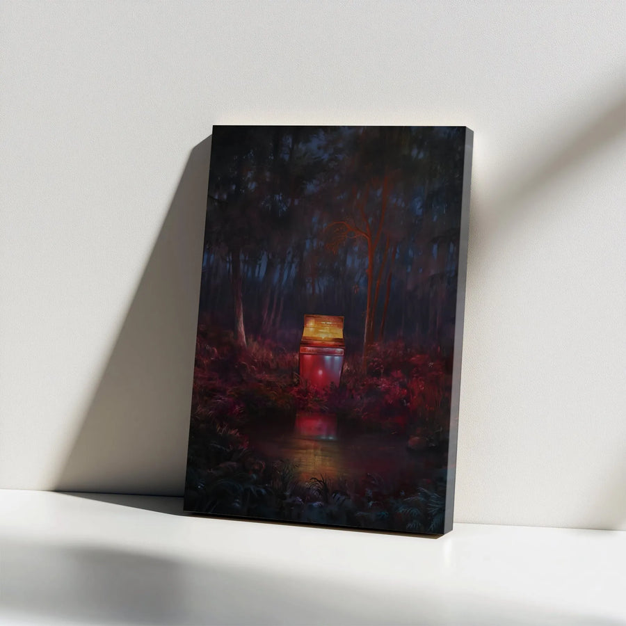 Surreal Forest Wall Art | Glowing Refrigerator Landscape Painting | Premium Gallery Wrapped Canvas | Moody Dark Aesthetic Home Decor Gift