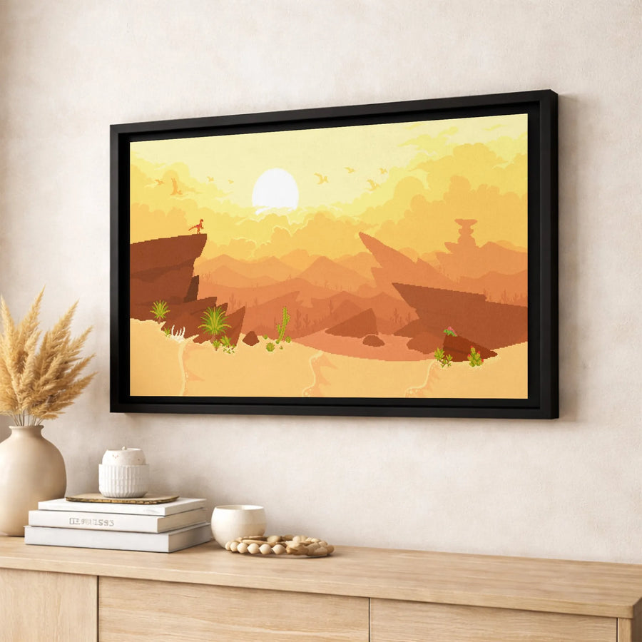 Pixel Art Desert Canvas | Sunset Canyon Landscape Wall Art | Premium Fade-Resistant Gallery Print | Modern Minimalist Home Decor Gift