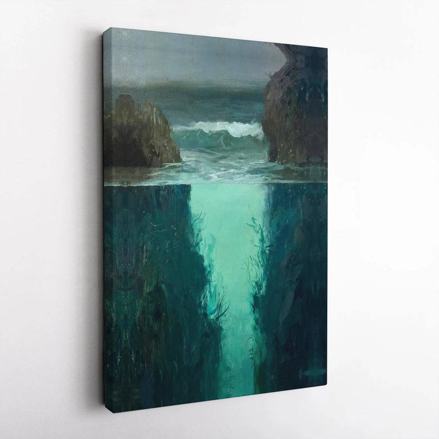 Stormy Ocean Wall Art | Moody Underwater Abyss Oil Painting Style | Premium Gallery Wrap Canvas | Coastal Home Decor For Modern Living Rooms
