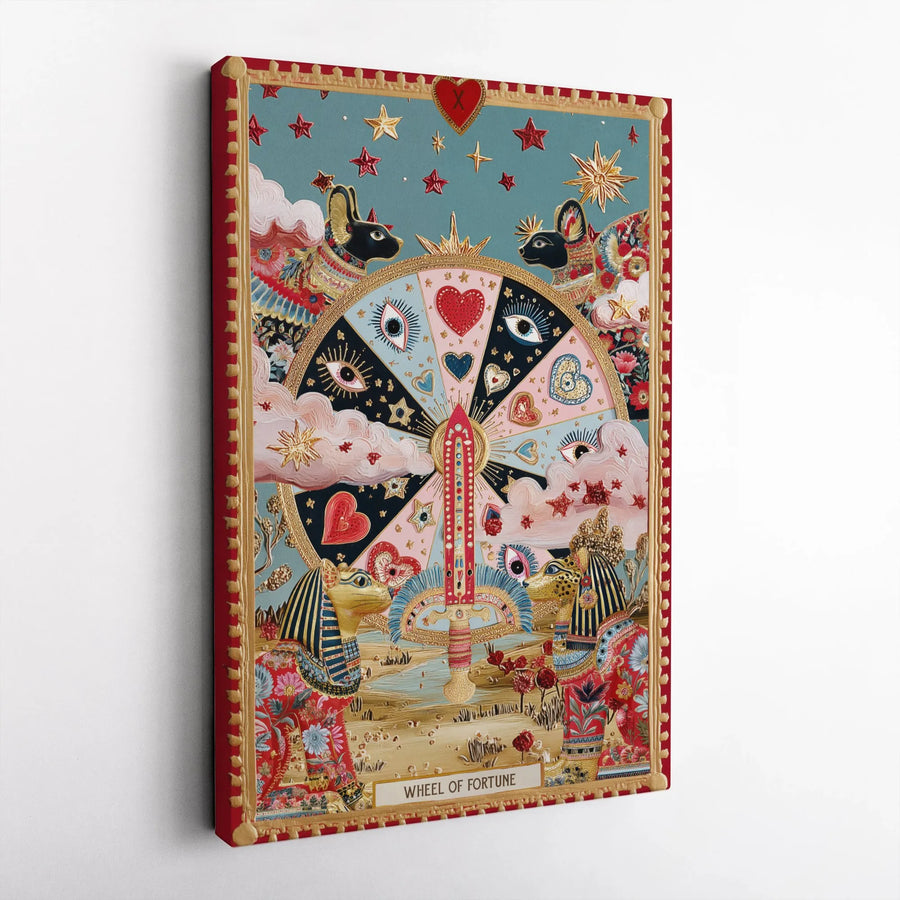 Wheel of Fortune Tarot Card Canvas Print | Ornate Egyptian Esoteric Design | Premium Fade-Resistant Canvas | Collector's Spiritual Home Decor Gift