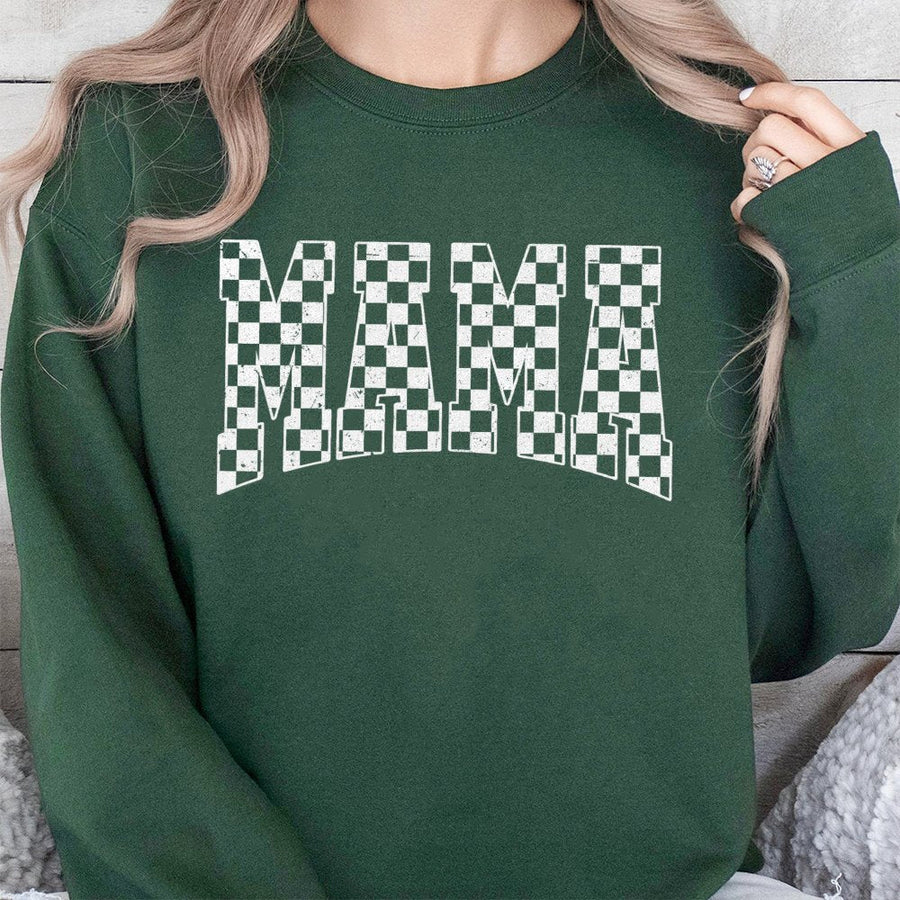 Mama Sweatshirt | Retro Checkered Varsity Font | Soft Cotton Blend | Trendy Gift for Mom New Mom Birthday Gift