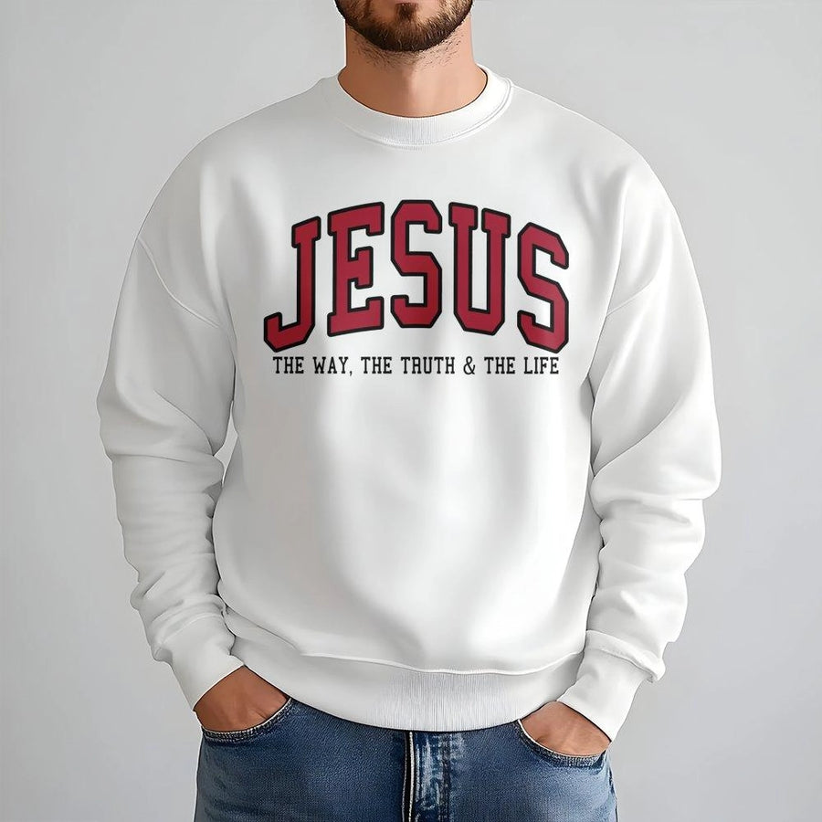 Jesus Sweatshirt | The Way The Truth And The Life Bible Verse Design | Premium Cotton Blend Crewneck | Christian Faith Gift For Men And Women