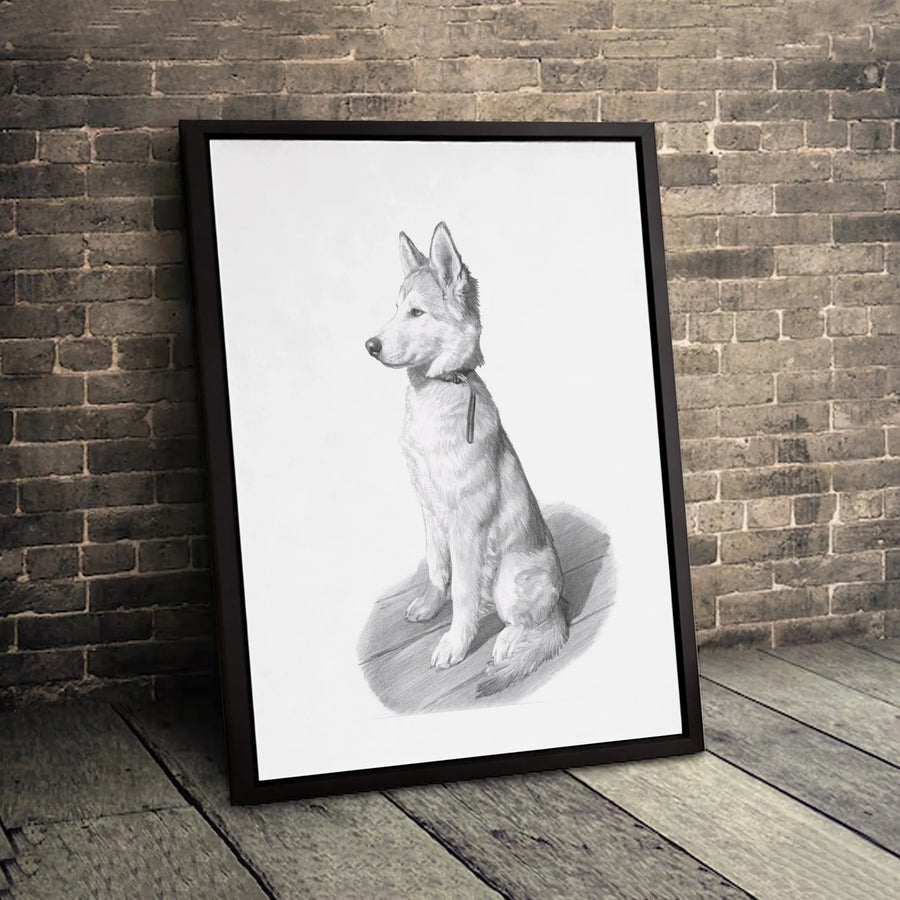 Husky Puppy Wall Art | Pencil Sketch Dog Portrait | Premium Gallery-Wrapped Canvas | Animal Lover Home Decor Gift
