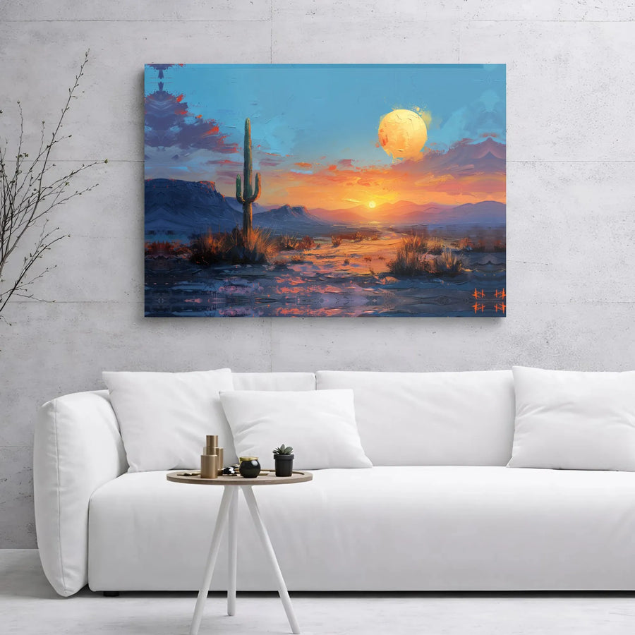 Desert Landscape Canvas Wall Art | Saguaro Cactus Sunset Print | Premium Gallery Wrap Decor | Southwestern Home Office Gift