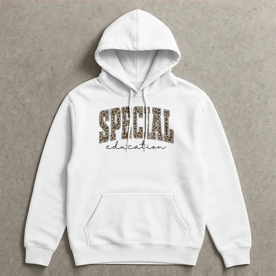 Special Education Teacher Hoodie | Leopard Print Typography Design | Premium Soft Cotton Blend | Thoughtful SPED Teacher Appreciation Gift