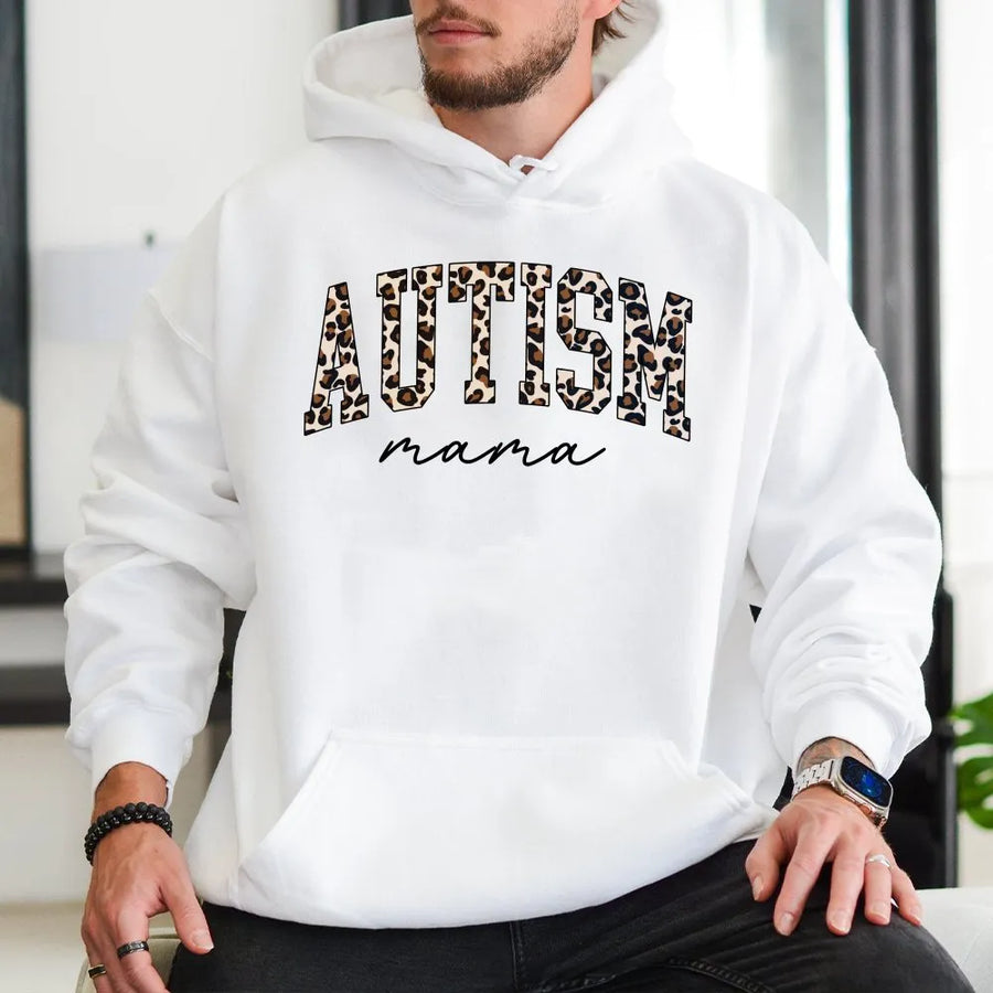 Autism Mama Hoodie | Leopard Print Neurodiversity Graphic | Cozy Cotton Blend Pullover | Awareness Gift for Moms