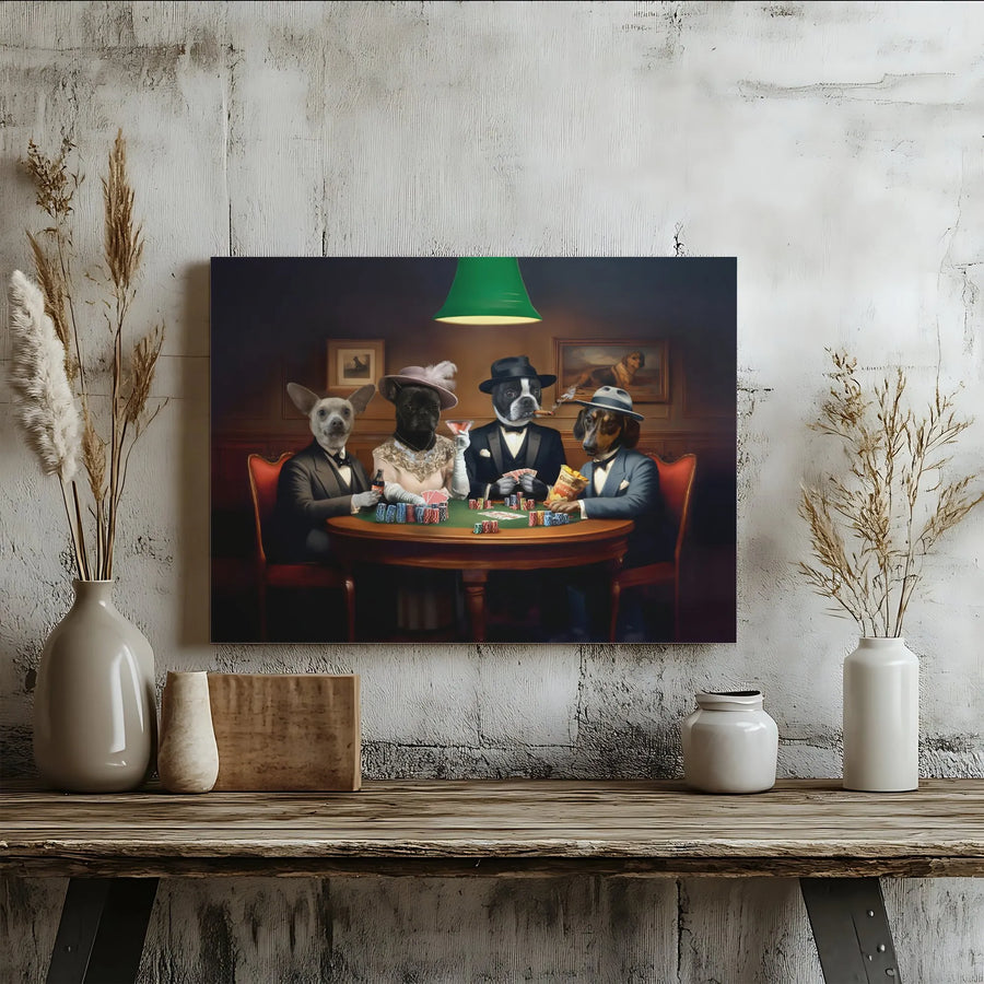 Dogs Playing Poker Canvas Wall Art | Funny Vintage Dog Painting | Premium 1.25-Inch Gallery Wrap | Unique Gift for Dog Lovers & Gamers