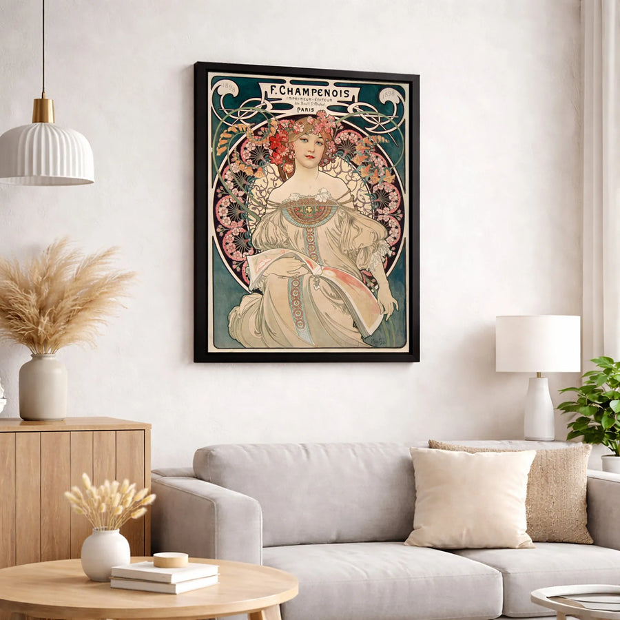 Alphonse Mucha Art Nouveau Print | F. Champenois 1898 Vintage Wall Art | Premium Gallery Wrapped Canvas | Elegant Home Decor Gift for Art Lovers