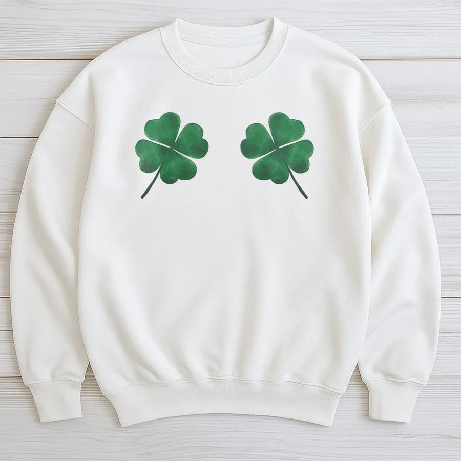 Four Leaf Clover Sweatshirt | Watercolor Lucky Shamrock Design | Premium Cotton Blend | St Patrick's Day Gift for Women and Men