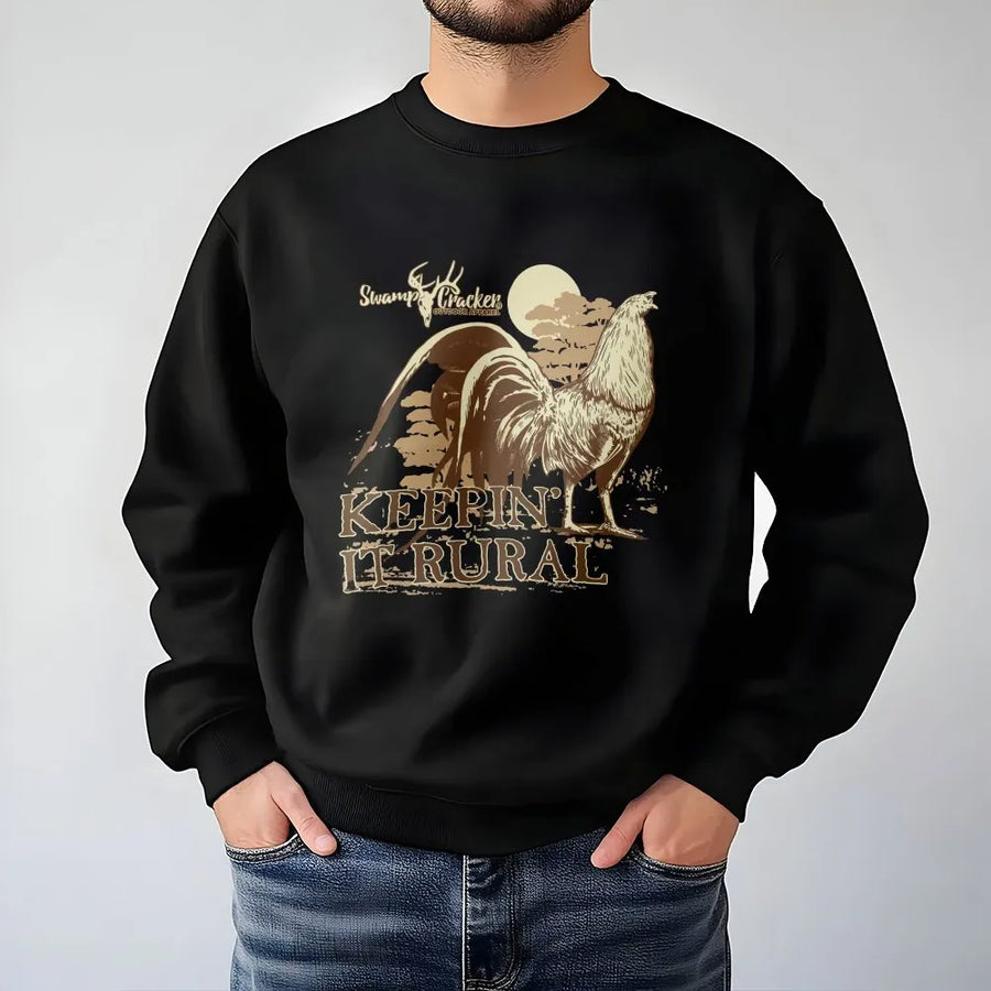 Rural Rooster Sweatshirt | Vintage 'Keepin' It Rural' Graphic Pullover | Soft Cotton Blend Crewneck | Country Gift for Farmer & Outdoorsman