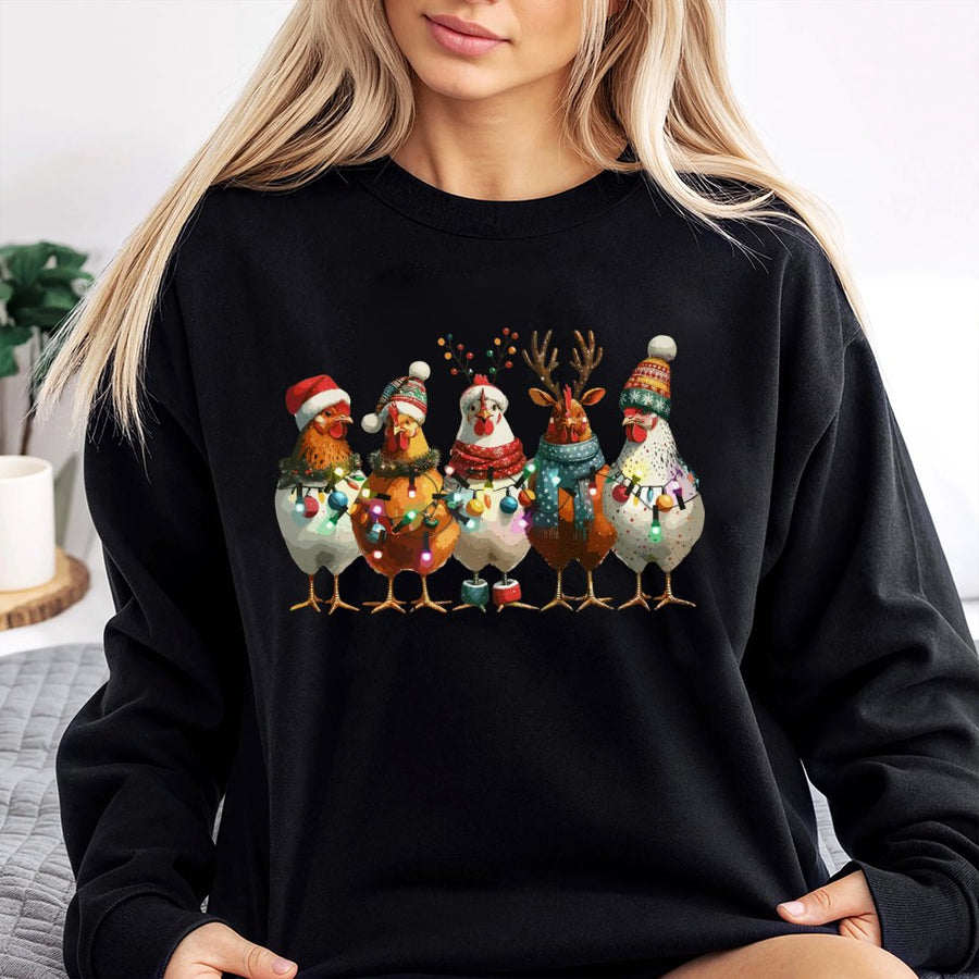 Christmas Chicken Sweatshirt | Festive Farm Animal Holiday Graphic | Premium Cotton Blend Crewneck | Cute Christmas Gift For Farmers