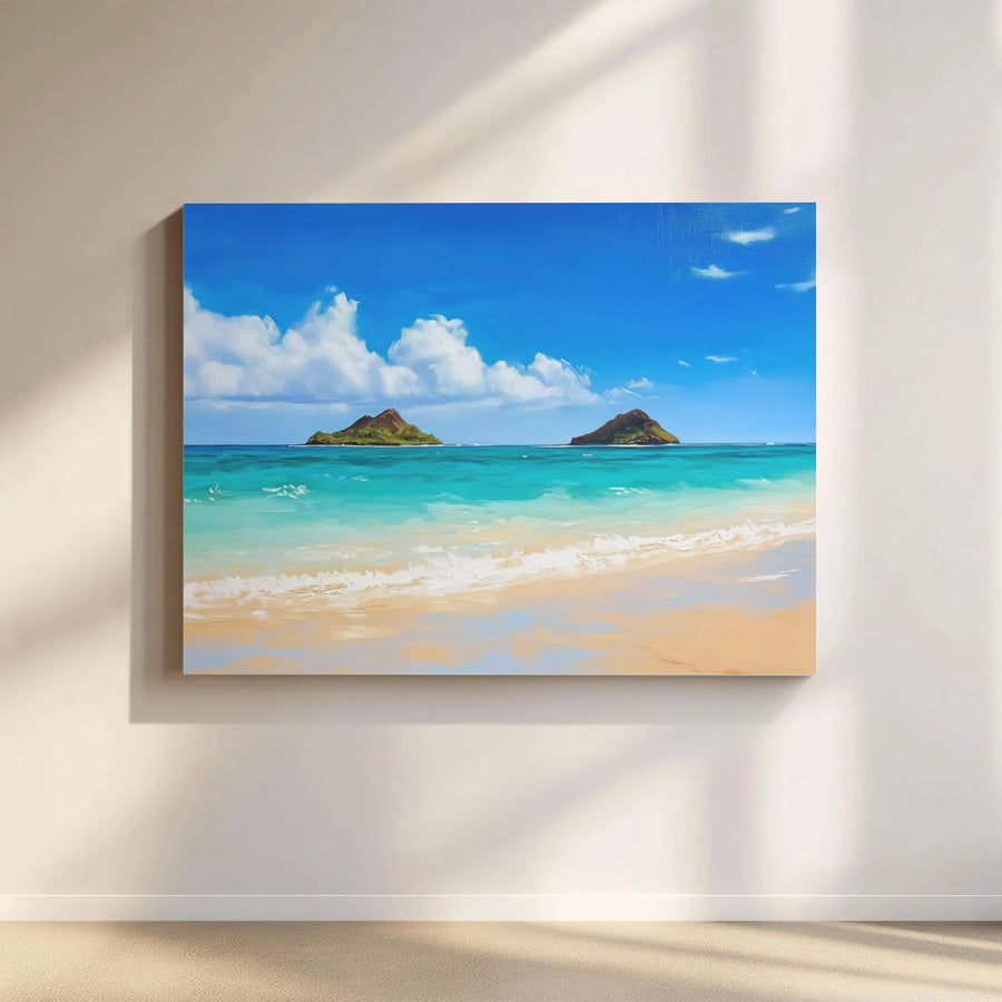 Hawaii Beach Wall Art | Lanikai Seascape Canvas Print | Premium Framed Tropical Ocean Decor | Coastal Living Room Home Gift