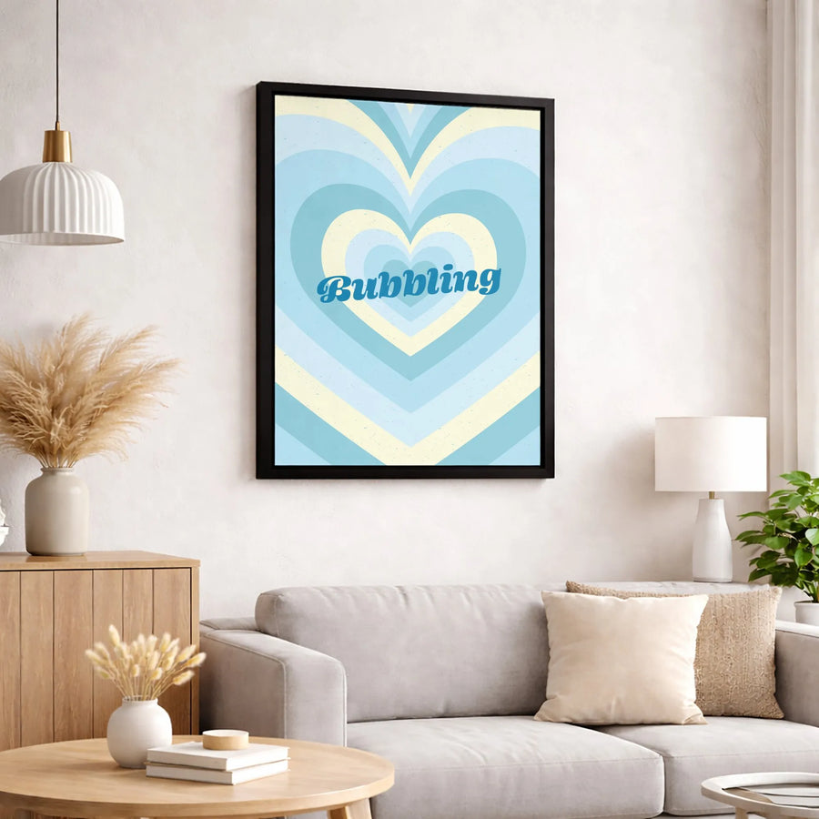 Bubbling Heart Wall Art | Retro Concentric Blue Aesthetic Canvas Print | Premium Fade-Resistant Decor | Modern Home Gift for Her