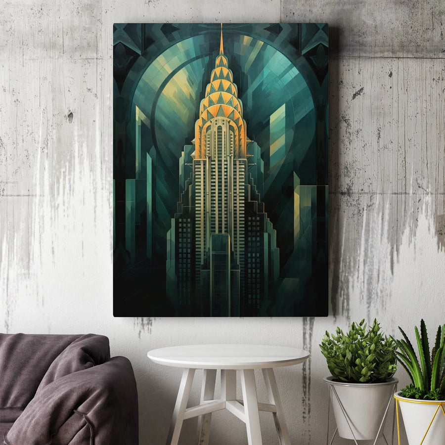 Art Deco Chrysler Building Canvas Print | Geometric NYC Skyscraper Art | Fade-Resistant Gallery Canvas | Collector's Gift for Architecture Lovers