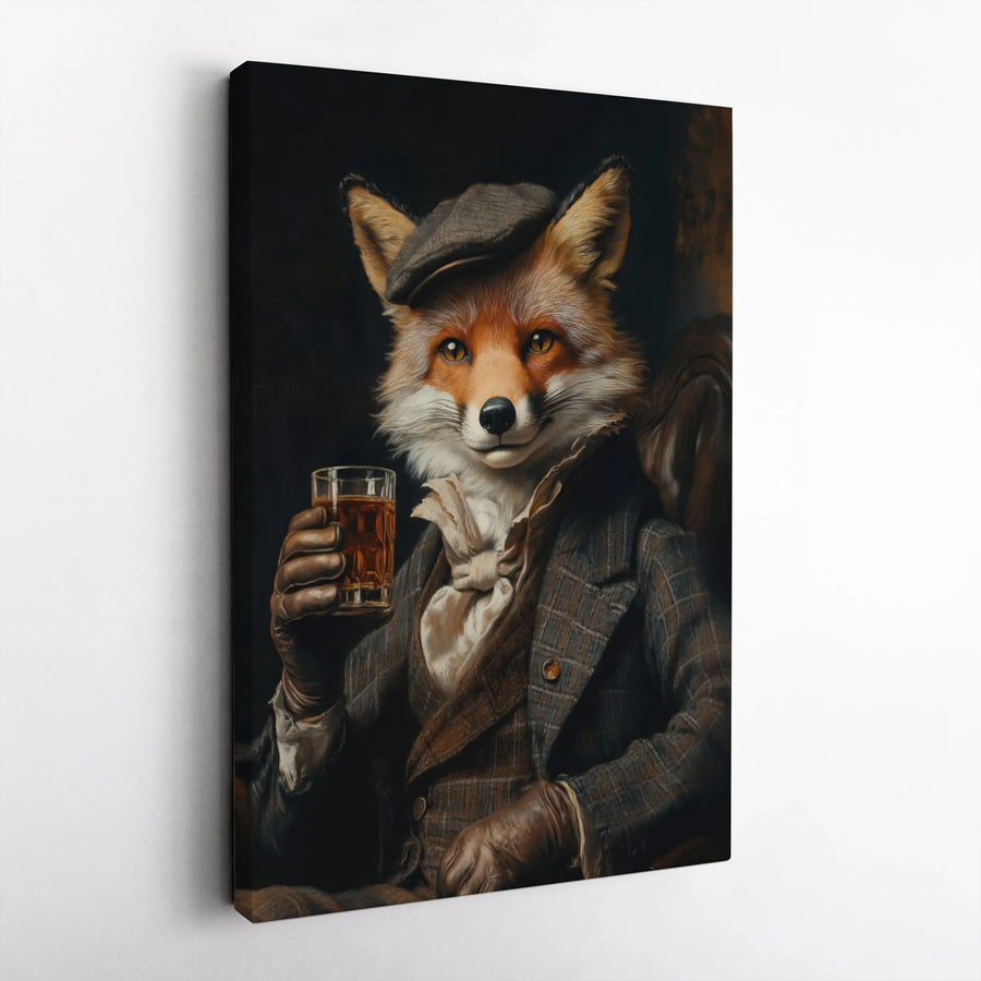 Gentleman Fox Wall Art | Victorian Style Anthropomorphic Animal Portrait | Premium Gallery-Wrapped Canvas | Bar Decor & Whiskey Lover Gift