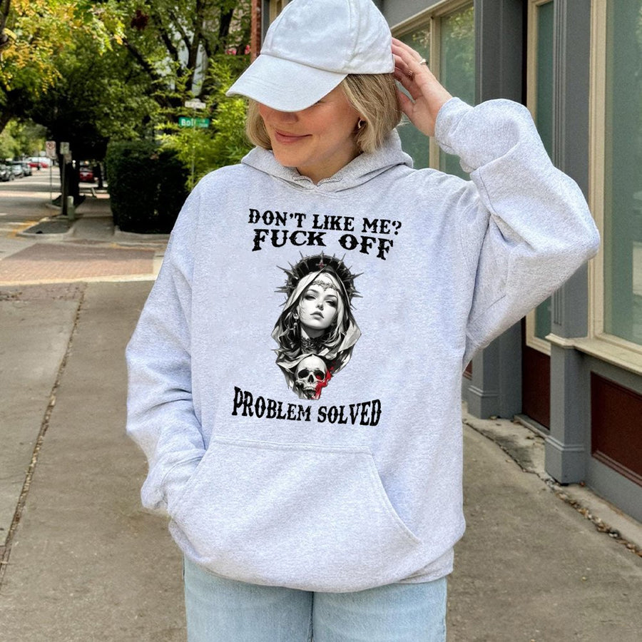 Sarcastic Quote Hoodie | Dark Aesthetic Valkyrie Skull Graphic | Premium Cotton Blend Unisex Sweatshirt | Bold Edgy Streetwear Gift For Her/Him