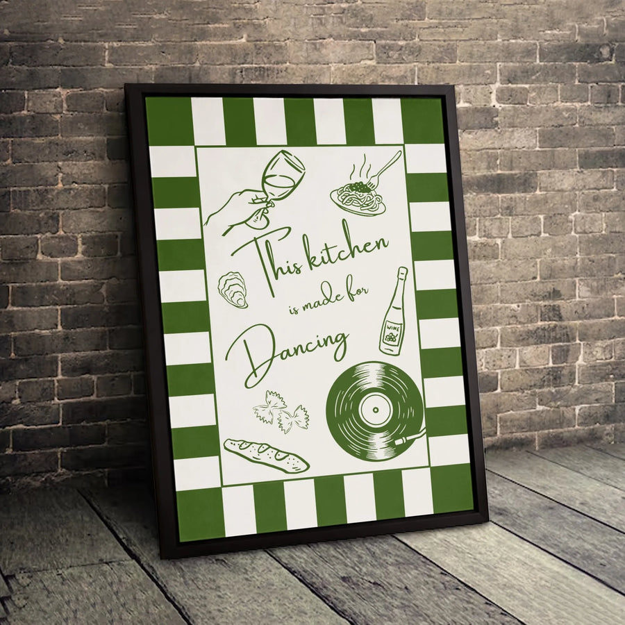 This Kitchen Is Made For Dancing Canvas Art | Italian Food & Vinyl Record Aesthetic | Gallery Wrapped 1.25" Profile | Housewarming Kitchen Wall Decor