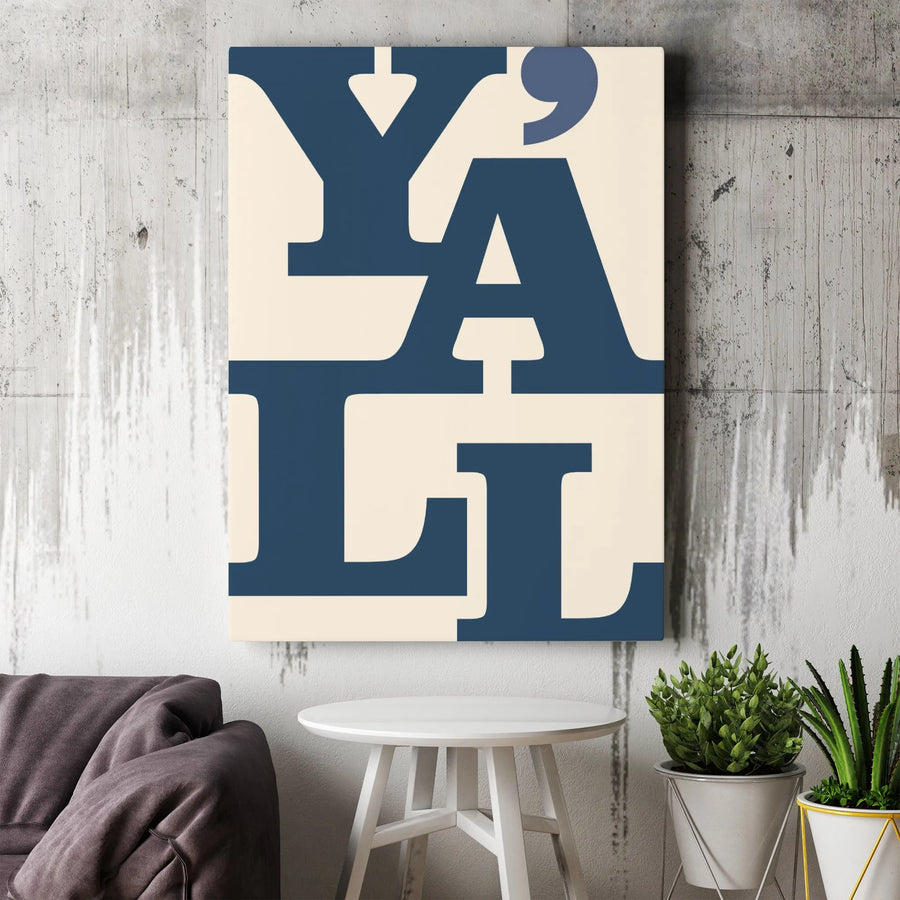 Y'All Typography Canvas Wall Art | Southern Home Decor Print | 1.25 Inch Gallery Wrap | Modern Farmhouse Living Room Gift