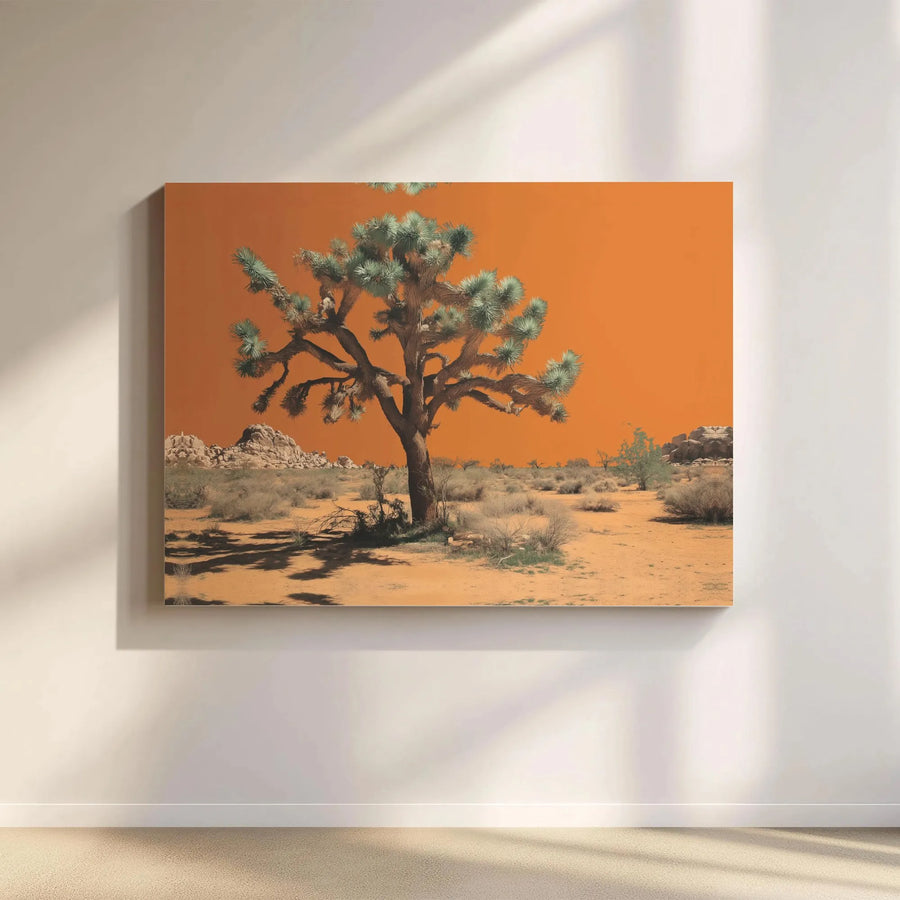 Joshua Tree Canvas Wall Art | Desert Landscape With Orange Sky | Premium Gallery Wrapped Print | Modern Boho Home Decor Gift