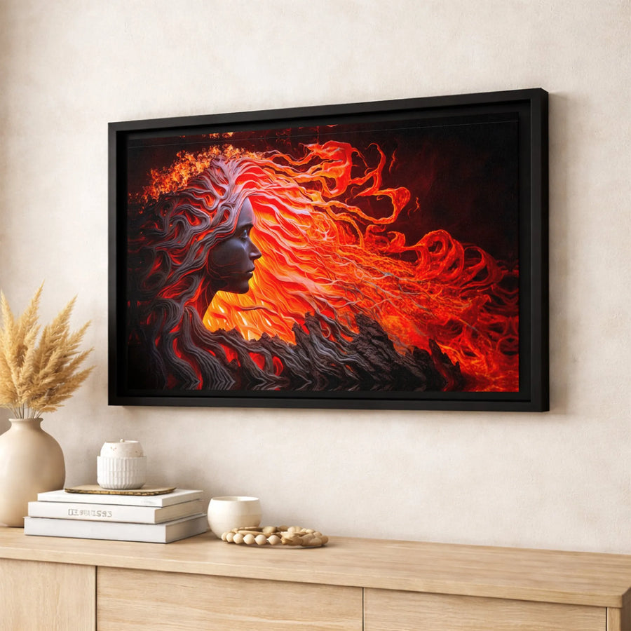 Fire Goddess Canvas Wall Art | Surreal Volcanic Lava Hair Portrait | Premium 1.25-Inch Gallery Wrap | Mythological Home Decor Gift