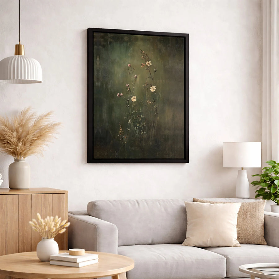 Moody Wildflower Botanical Canvas Art | Vintage Floral Oil Painting Style | 1.25-Inch Premium Gallery Profile | Elegant Dark Academia Home Decor