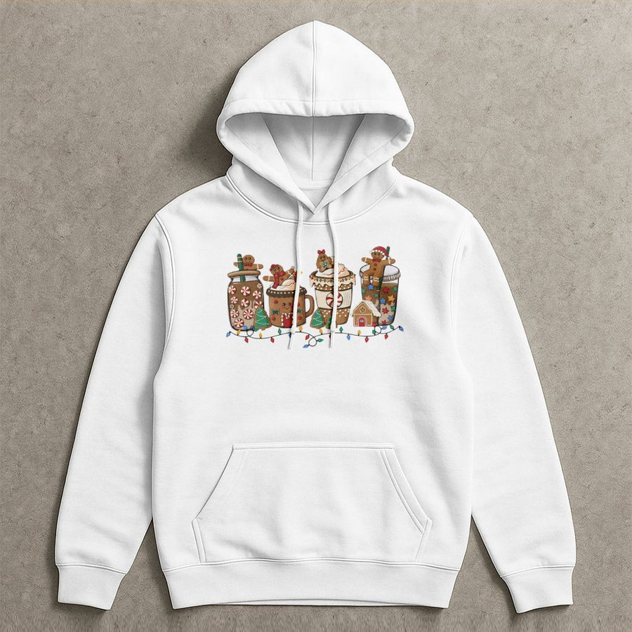 Gingerbread Hot Cocoa Hoodie | Cute Christmas Coffee Print | Premium Cotton-Blend Festive Pullover | Cozy Holiday Gift for Women and Men