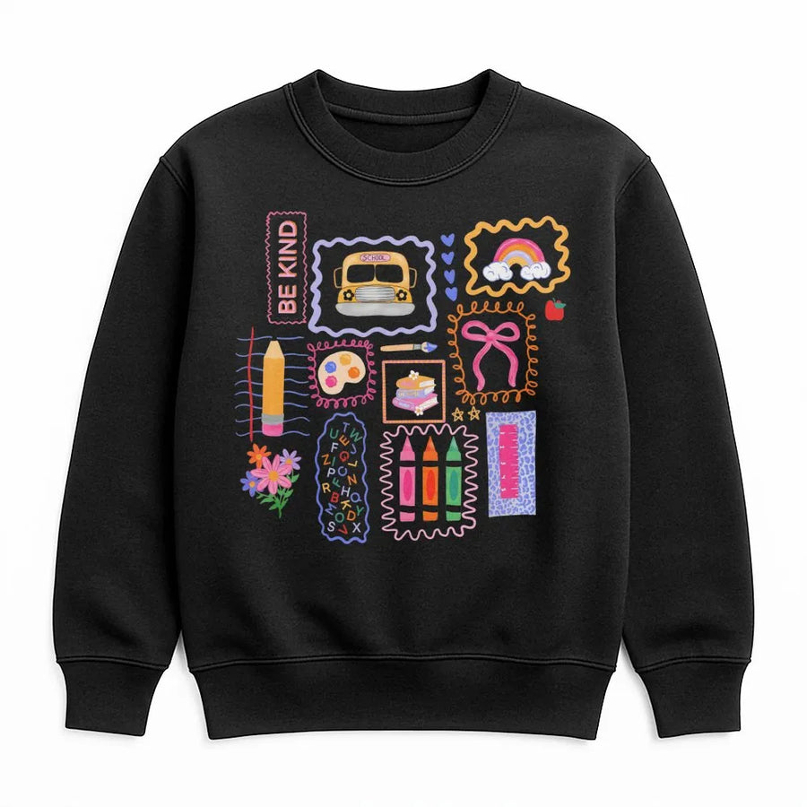 Teacher Sweatshirt | Colorful School Doodles Graphic | Soft Cotton Tee | Preppy Back to School Gift for Her