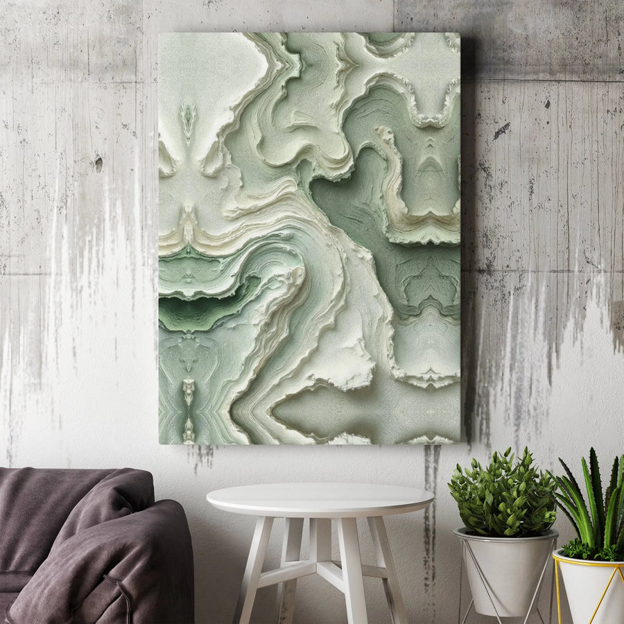 Sage Green Abstract Canvas Wall Art | Modern Layered Agate Geode Texture | Premium Gallery Wrap Decor | Minimalist Living Room Home Interior