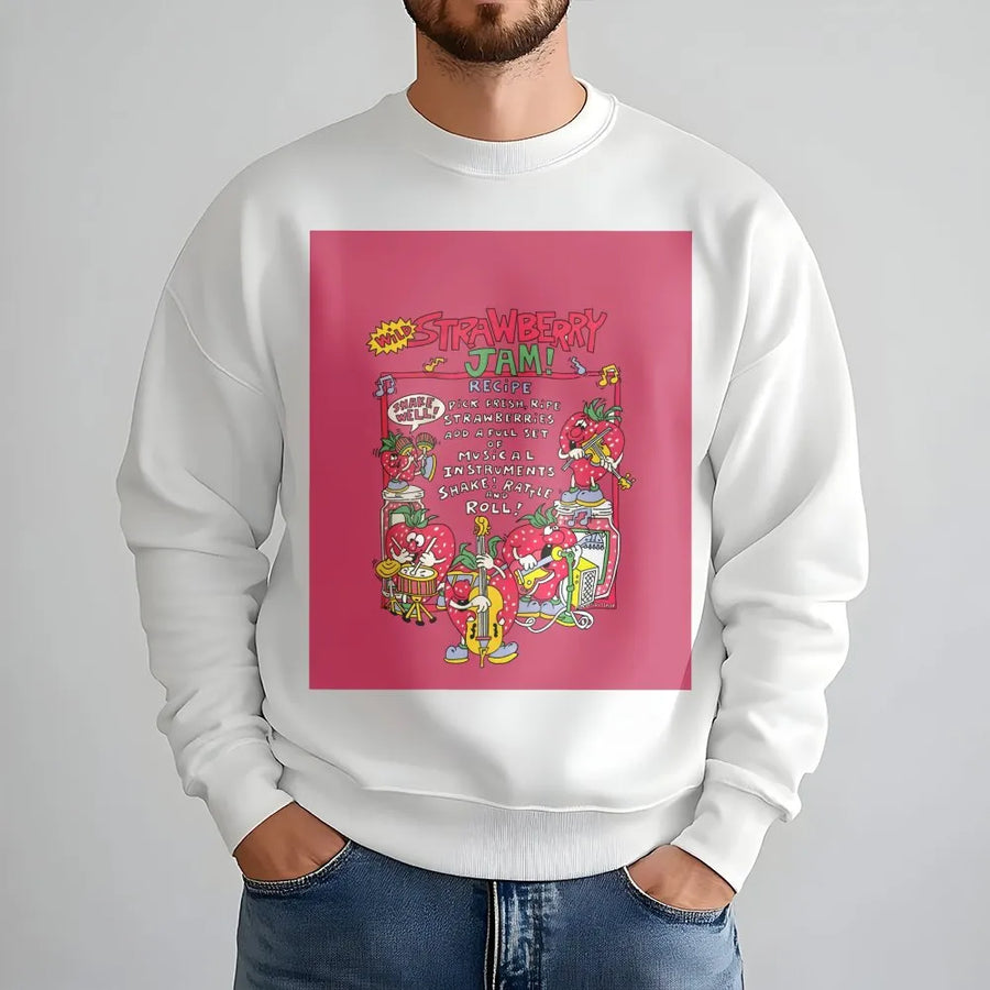 Strawberry Jam Sweatshirt | Retro Fruit Band Graphic | Soft Premium Cotton Blend | Indie Aesthetic Gift for Music Lovers