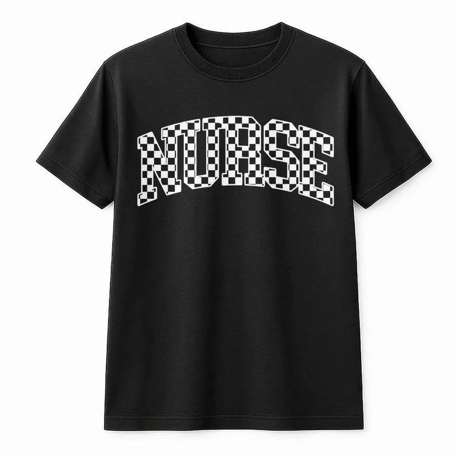 Nurse T-Shirt | Retro Checkered Font Graphic | Premium Soft Cotton | Graduation Gift for RN LPN Nursing Students