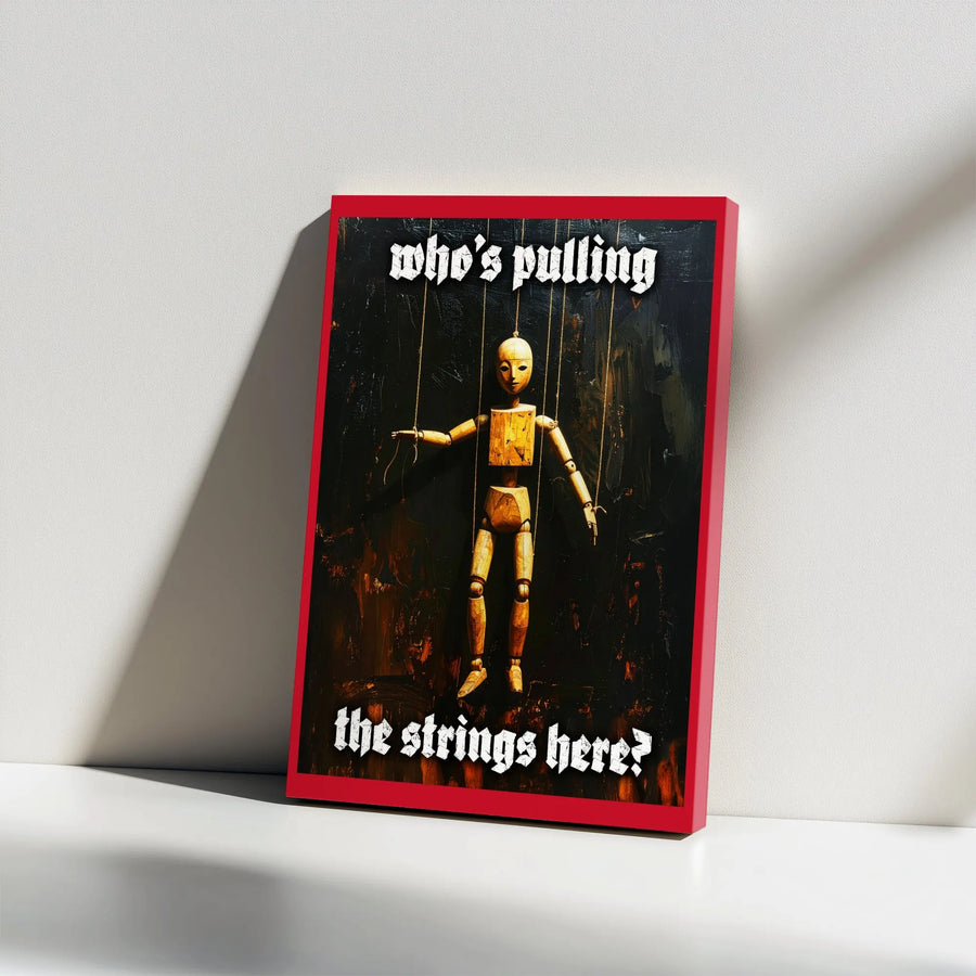 Who Is Pulling The Strings Canvas Print | Marionette Puppet Gothic Wall Art | Premium Gallery Wrapped Decor | Thought-Provoking Surrealist Gift