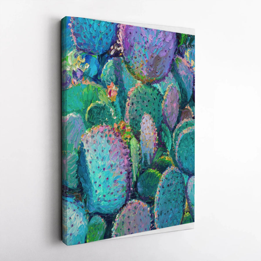 Prickly Pear Cactus Canvas Wall Art | Colorful Impressionist Painting Print | Premium Gallery Wrapped Canvas | Modern Southwestern Desert Home Decor