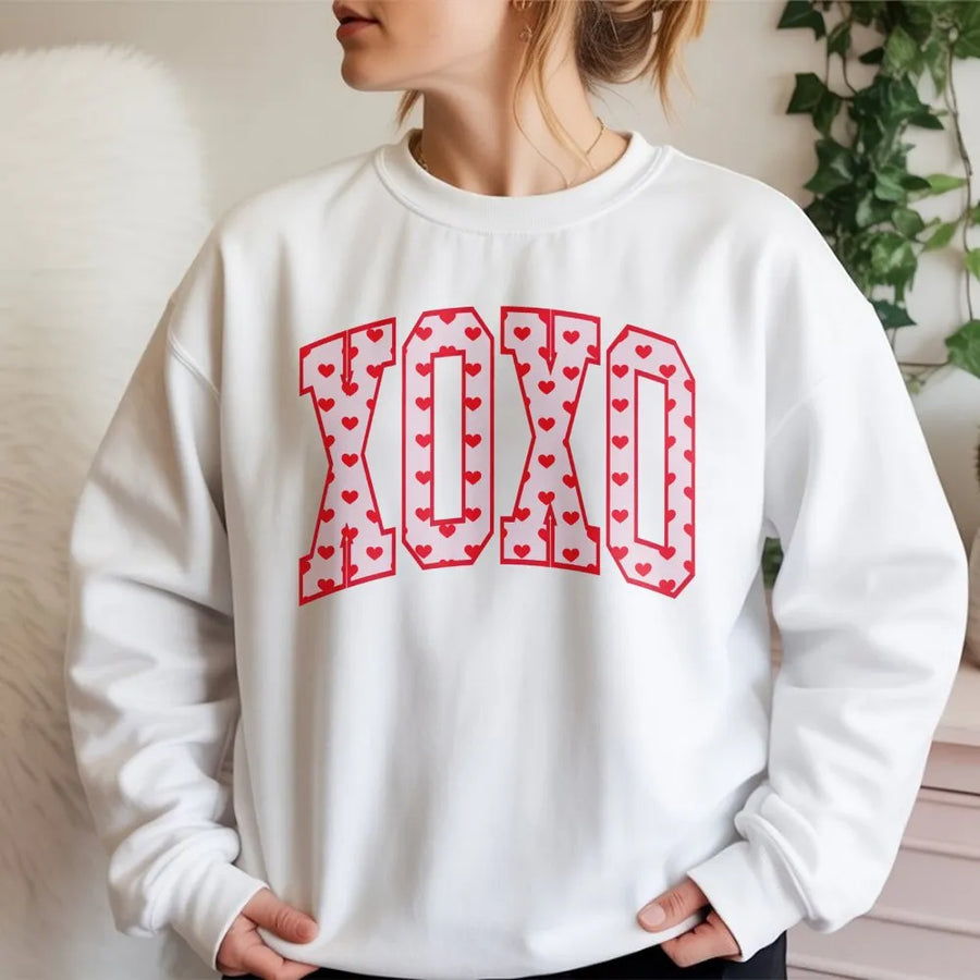 XOXO Valentine's Day Sweatshirt | Heart Pattern Graphic Print | Premium Cotton Blend | Romantic Gift for Girlfriend or Wife