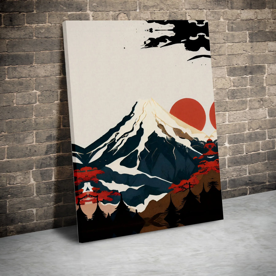Japanese Mountain Canvas Art | Mount Fuji & Red Sun Landscape | Premium Fade-Resistant Print | Minimalist Zen Home Decor Wall Hanging