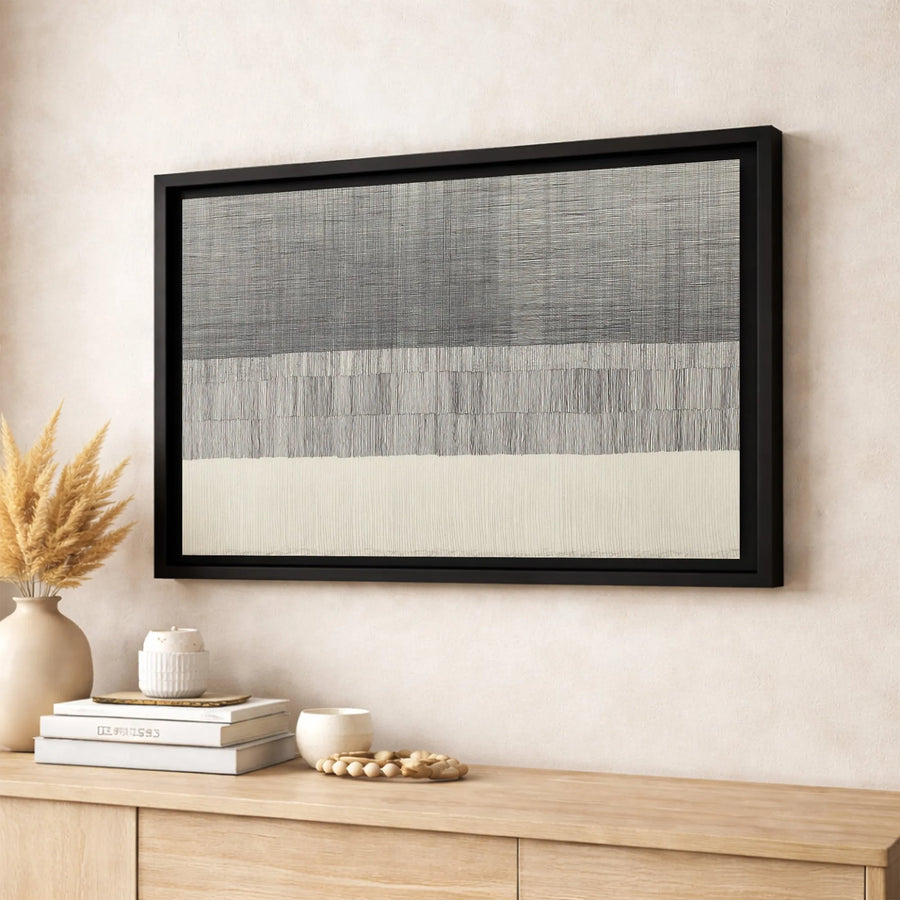 Abstract Minimalist Wall Art | Textured Grey and Cream Line Print | Premium 1.25" Gallery Canvas | Modern Home Office Decor