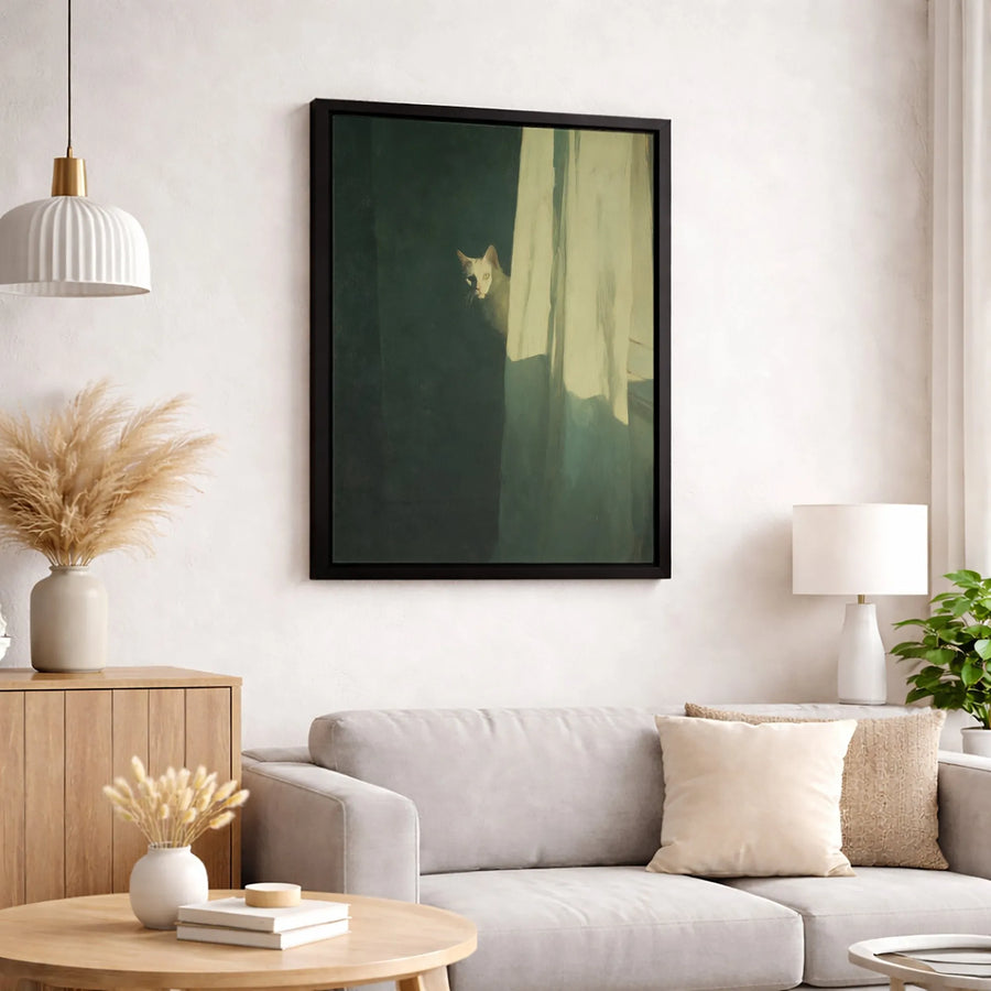 White Cat Canvas Wall Art | Moody Minimalist Animal Portrait | Premium Gallery-Wrapped Print | Elegant Home Decor Gift for Cat Lovers