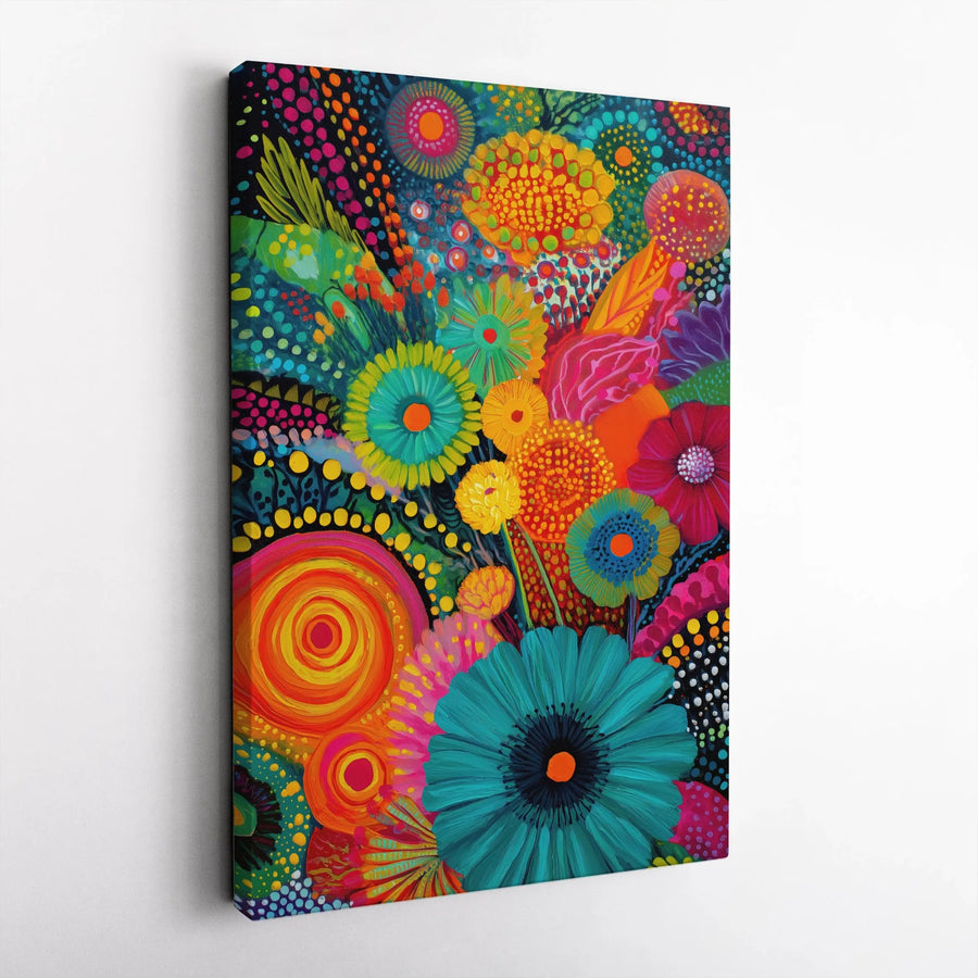 Abstract Floral Vertical Canvas | Vibrant Maximalist Botanical Painting | Premium 1.25" Thick Gallery Wrap | Modern Home Decor Gift