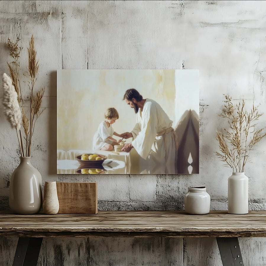 Jesus With Child Wall Art | Ceramic Clay Modeling Design | Premium Gallery Wrap Canvas | Christian Home Decor & Religious Gift