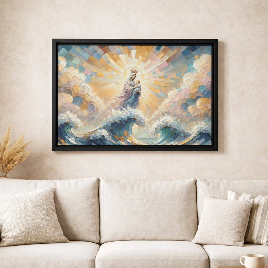 Virgin Mary and Baby Jesus Canvas Print | Star of the Sea Mosaic Artwork | Premium Gallery Quality Wall Decor | Religious Home Gift